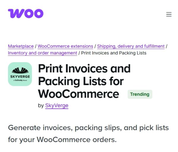 WooCommerce Print Invoices and Packing Lists