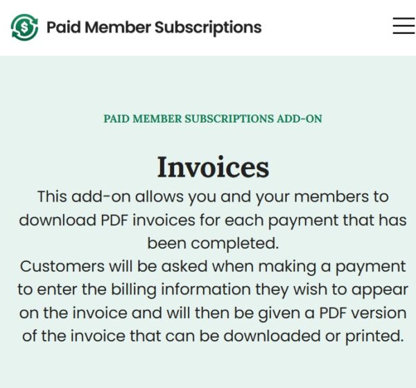 Paid Member Subscriptions Invoices Addon