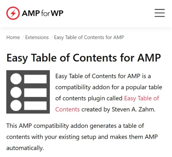 Easy Table of Contents for AMP
