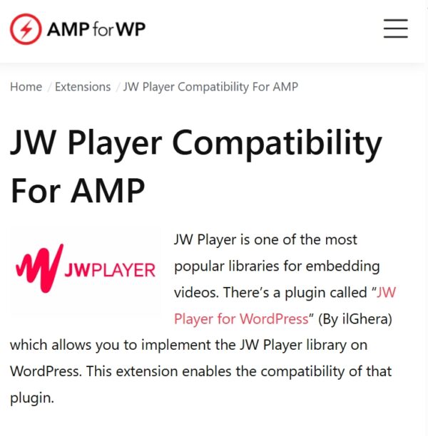 JW Player compatibility for AMP