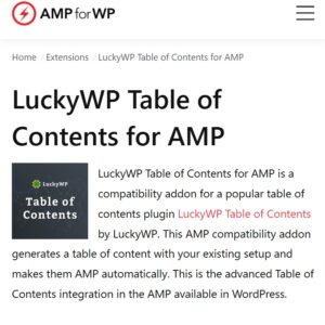 LuckyWP Table of Contents for AMP