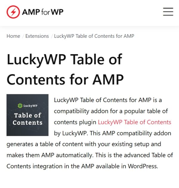 LuckyWP Table of Contents for AMP