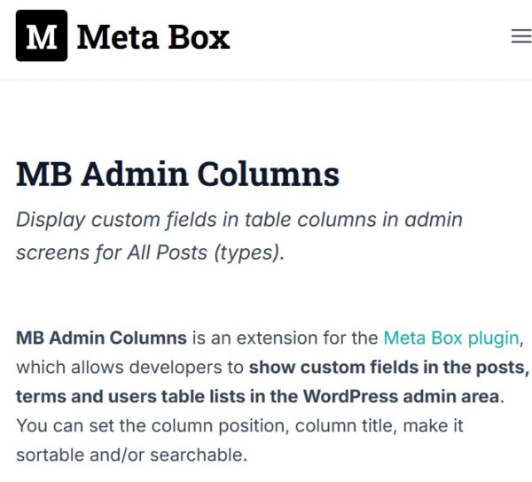 Meta Box Admin Columns