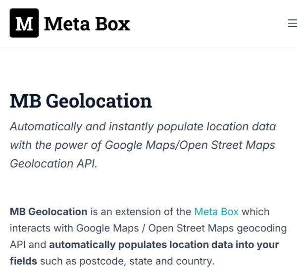 Meta Box Geolocation