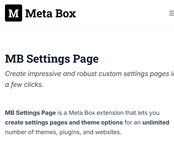 Meta Box Settings Page