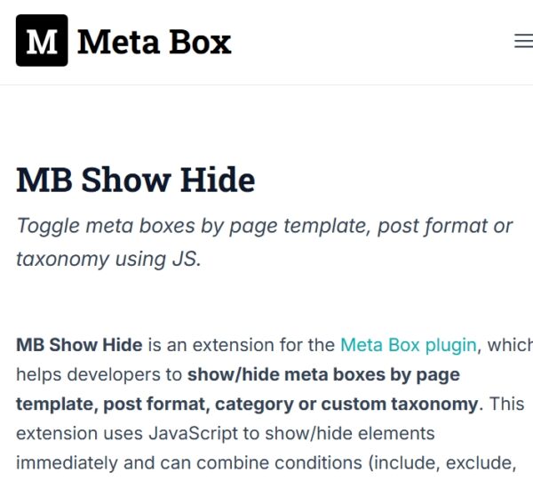 Meta Box Show Hide