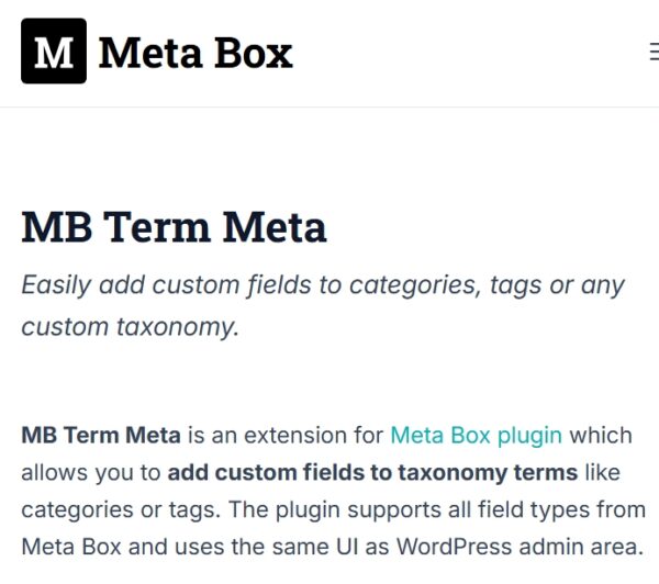 Meta Box Term Meta