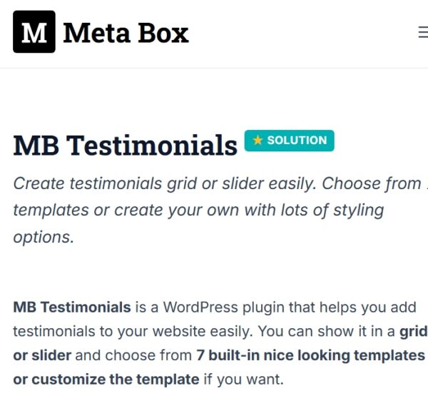 Meta Box Testimonials