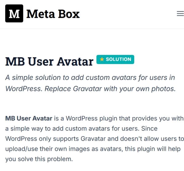 Meta Box User Avatar
