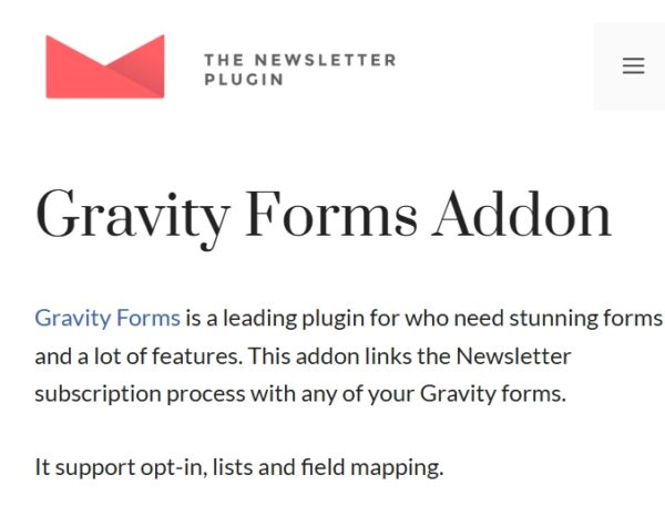 Newsletter Gravity Forms