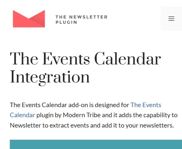Newsletter The Events Calendar Addon