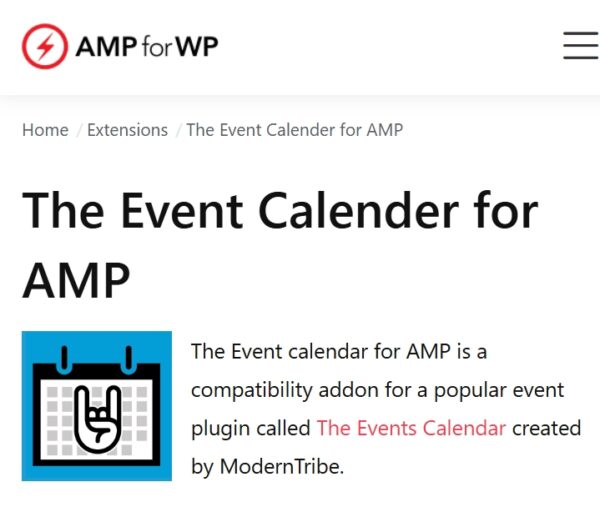 The Events Calendar for AMP