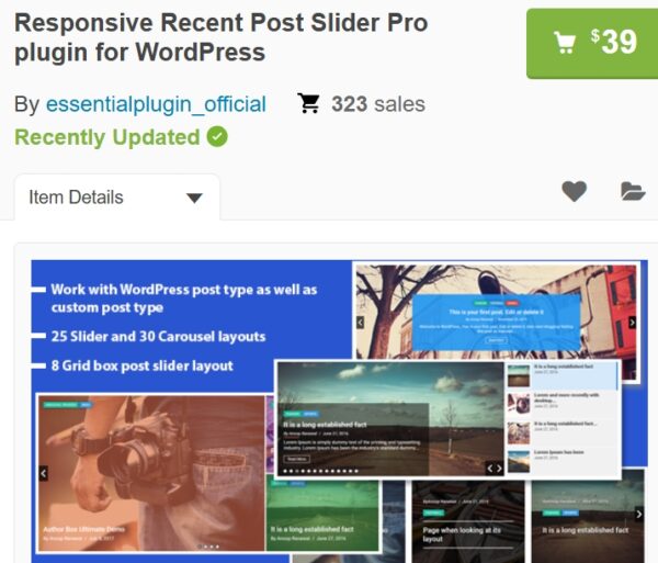 Responsive Recent Post Slider Pro plugin for WordPress