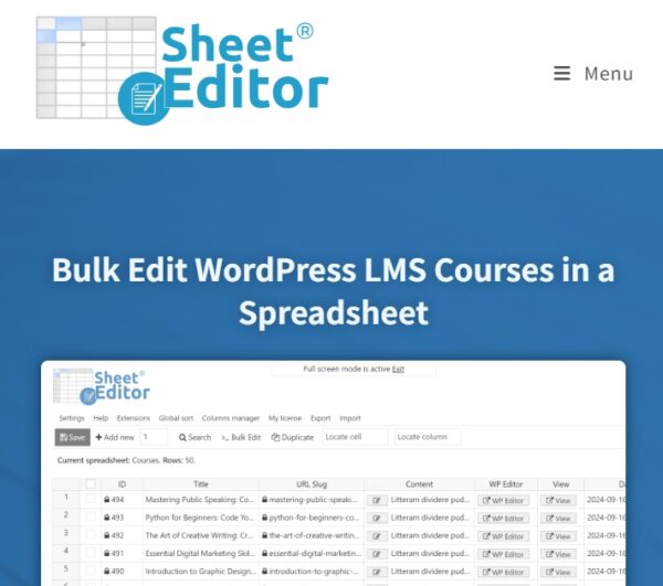 WP Sheet Editor Courses