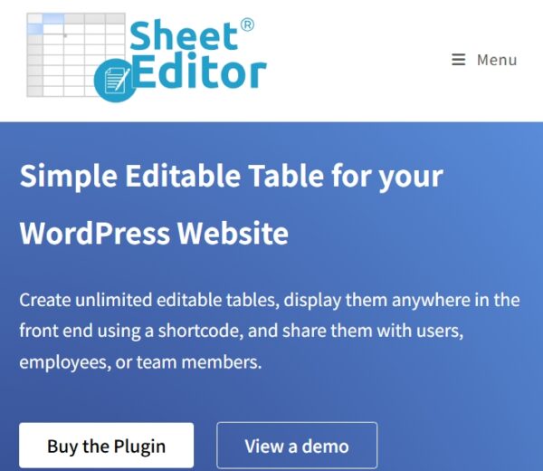 WP Sheet Editor Editable Frontend Tables