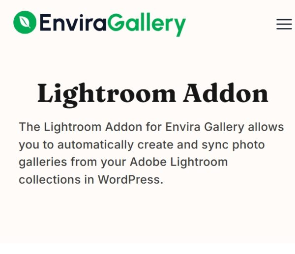 Envira Gallery Lightroom Addon