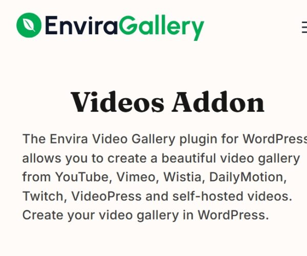 Envira Gallery Videos Addon