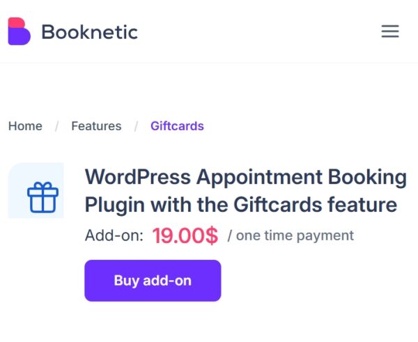 Giftcards for Booknetic