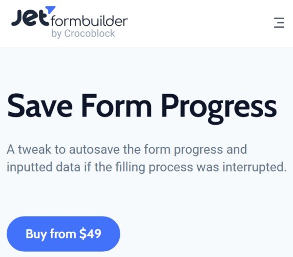 JetFormBuilder Save Form Progress
