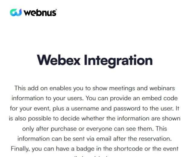 Modern Events Calendar Webex Integration