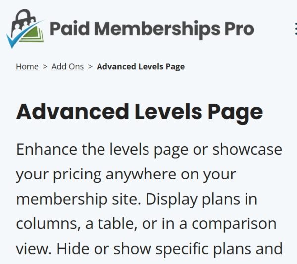 Paid Memberships Pro Advanced Levels Page Shortcode