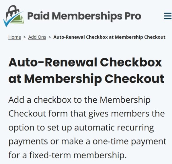 Paid Memberships Pro Auto-Renewal Checkbox