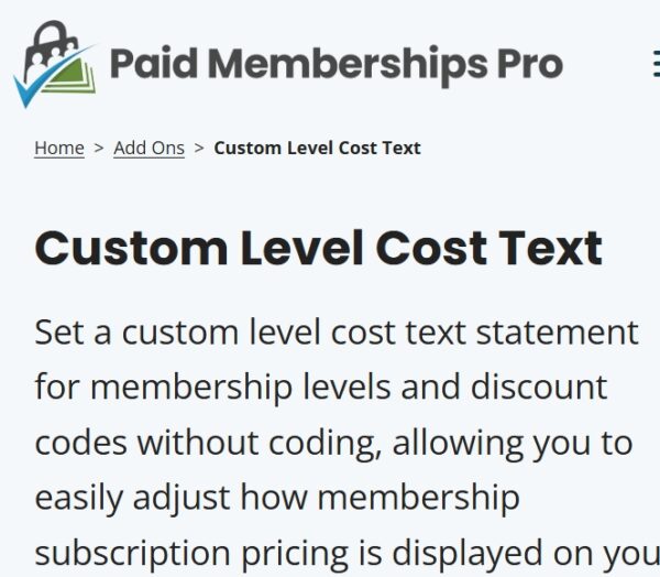 Paid Memberships Pro Custom Level Cost Text Add On