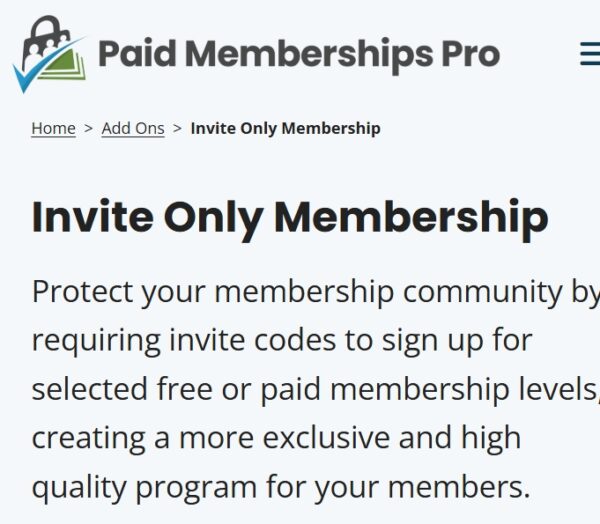 Paid Memberships Pro Invite Only Add On