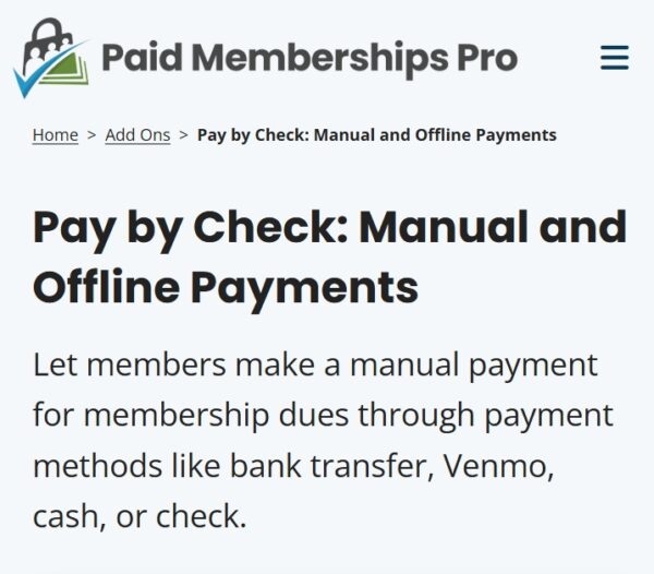 Paid Memberships Pro Pay by Check