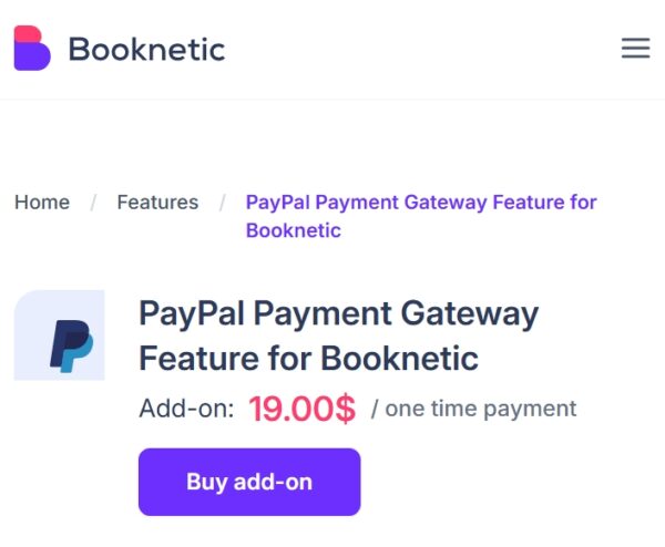 Paypal payment gateway for Booknetic