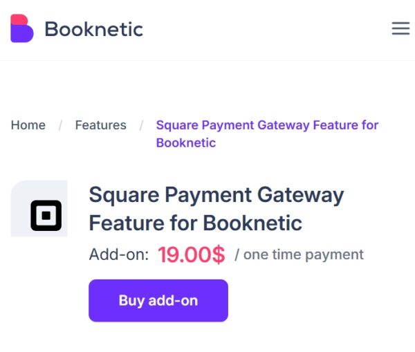 Square payment gateway for Booknetic