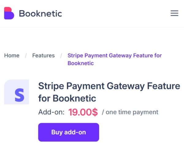 Stripe payment gateway for Booknetic