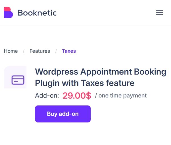 Tax add-on for Booknetic