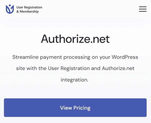 User Registration Authorize.Net