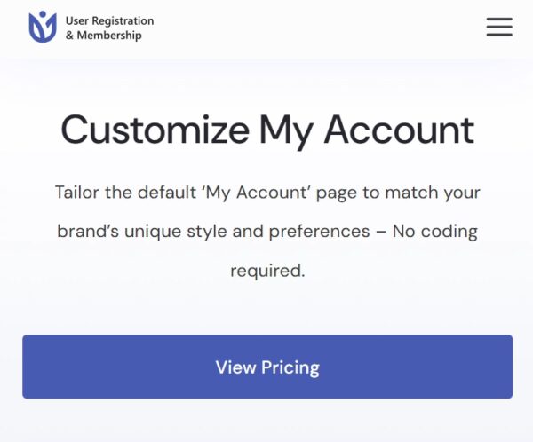 User Registration Customize My Account