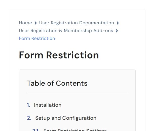 User Registration Form Restriction