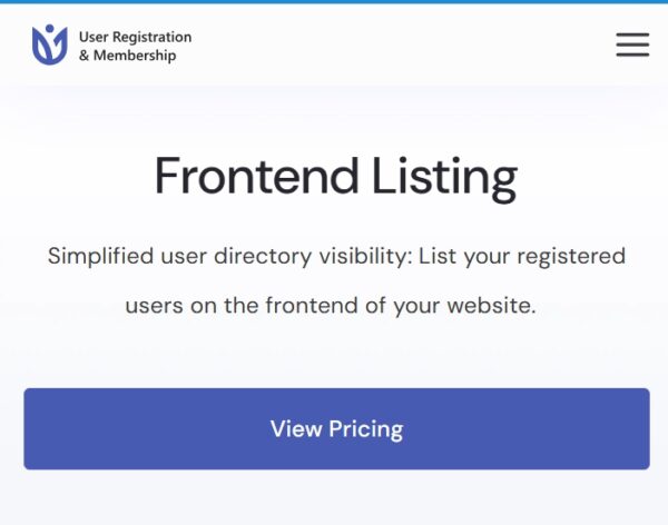 User Registration Frontend Listing