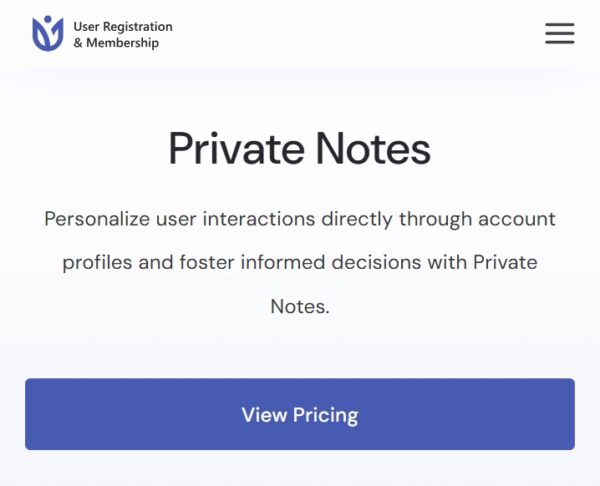 User Registration Private Notes