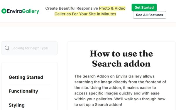 Envira Gallery Search Addon
