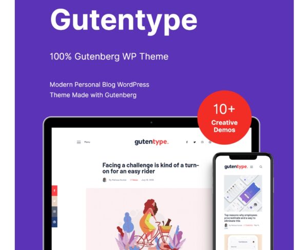 Gutentype 100% Gutenberg Blog Theme + Elementor