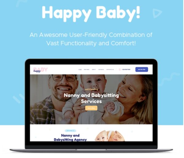 Happy Baby Nanny & Babysitting Services Children WordPress Theme
